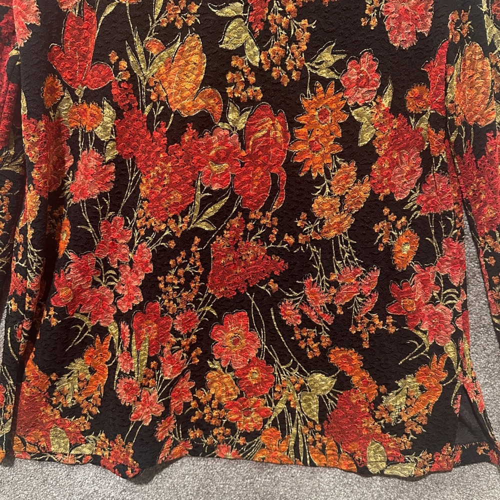 Coldwater Creek Womens M Floral Brocade Open Front Cardigan Jacket Black Orange - Picture 10 of 10